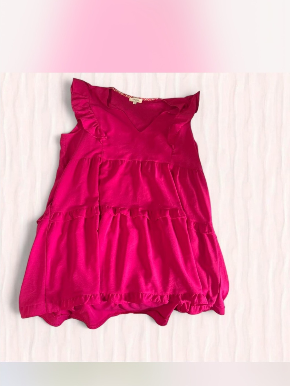 Girls' Bright Pink Ruffle Tiered Tank Top